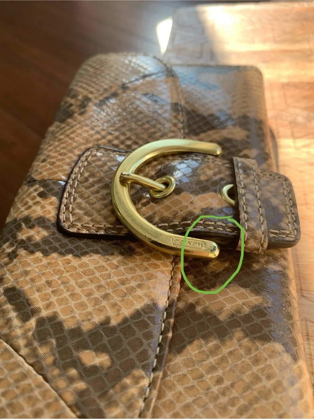 Coach Snake-Embossed Buckle Wallet - Brown and Black